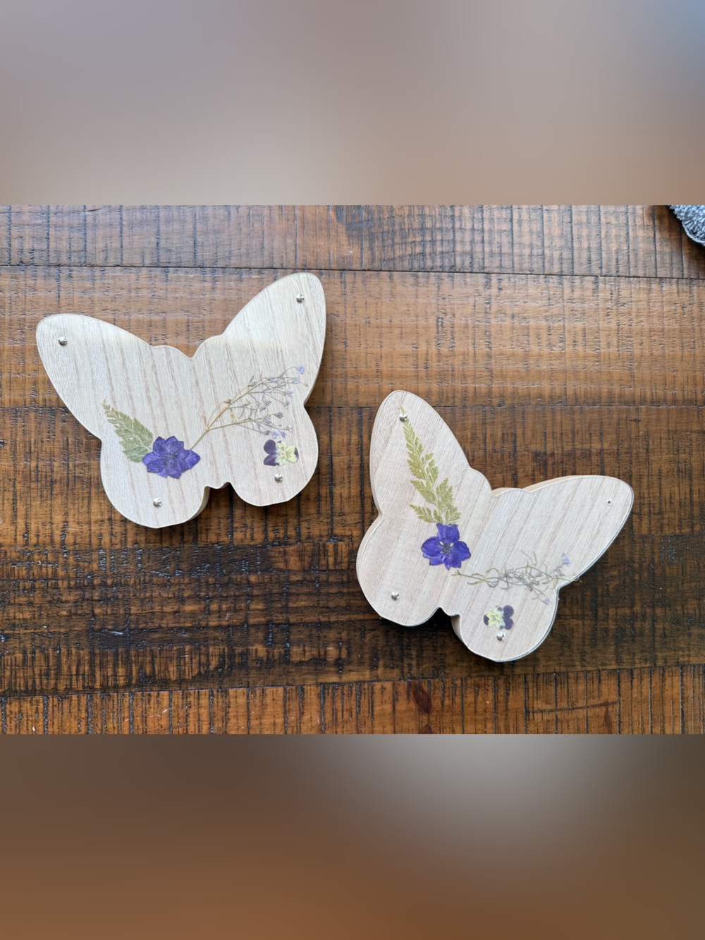 Wooden Butterfly Wall Art with Pressed Flowers